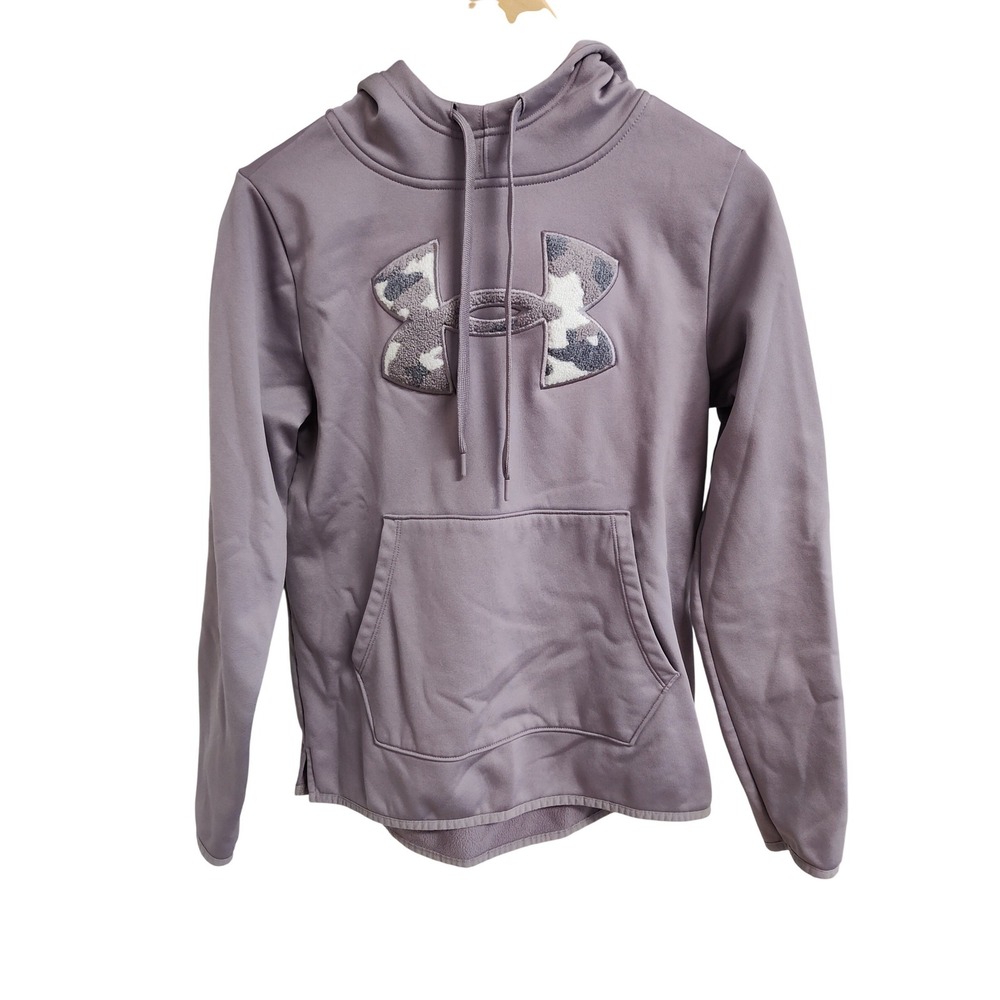 Under Armour Womens Rival Fleece Camo Logo Hoodie Purple Small 1360299-585